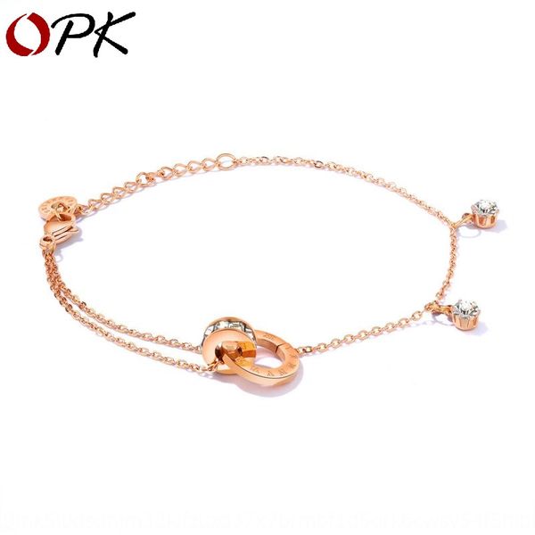 

simple double layer diamond titanium steel plated rose diamond ring bracelet braceletgold double ring phasecircle slim o-chain bracelet hand, Golden;silver