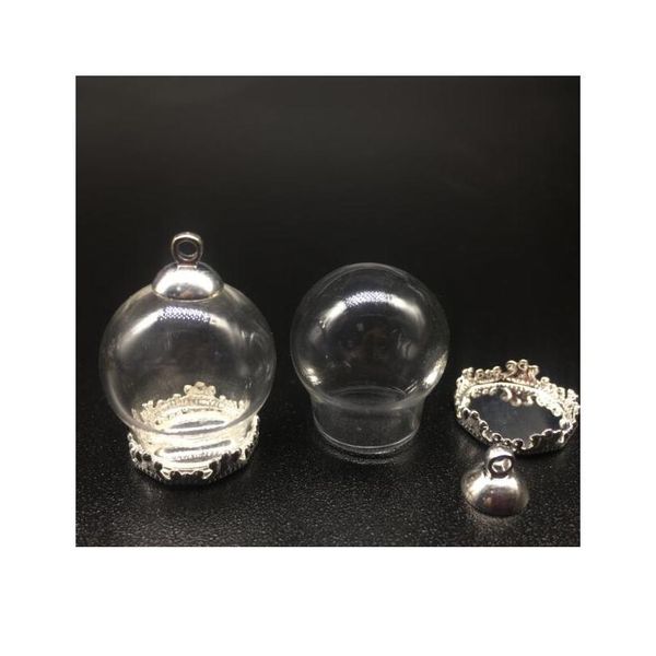 

10set 20*15mm hollow round glass globe with setting base beads cap set orb glass vials pendant wish glass bottle jewelry sqcfhc, Black