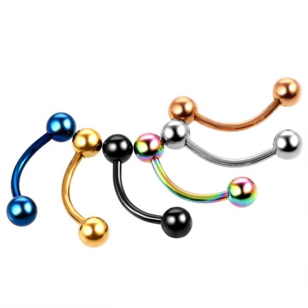 

2pcs 6colors surgical stainless steel eyebrow rings 16g eyebrow ring curved barbell piercing double balls body jewelry q sqcmwe, Silver