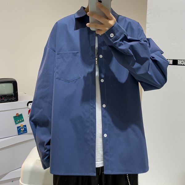 

2021 brand spring autumn long sleeves new flannel collar black korea style shirt for men's clothes z1b7, White;black