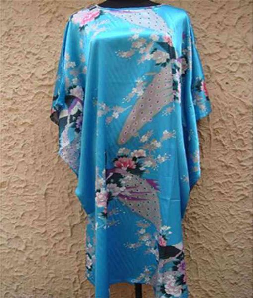 

blue chinese womens satin robe dress summer lounge nightgown sleepwear flower kaftan gown mujer pajamas  s002-a, Black;red