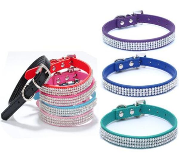 

fashion selling rhinestone diamante dog collars pu leather jewelry pet collar puppy necklace 4 sizes 5 colors epacket free