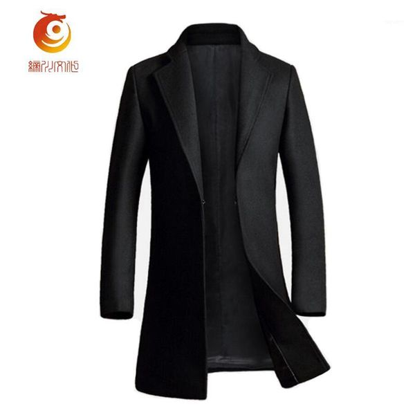 

2017 winter men 's wool coat in winter long new men' s wool coat cashmere fall jackets slim casual long windbreaker1, Black