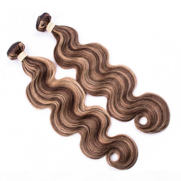 

dark brown with honey blonde piano mixed color human hair bundles 4# highlight 27# body wave brazilian virgin hair weaves piano hair wefts, Black;brown