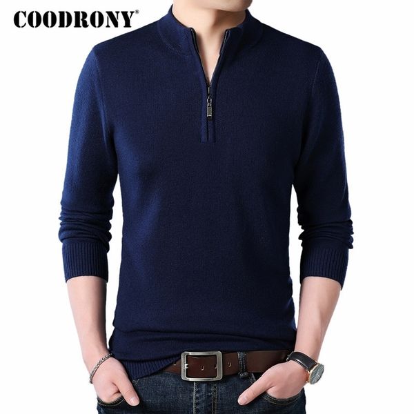 

coodrony cashmere sweater men clothes autumn winter thick warm wool pullover men casual zipper turtleneck pull homme 8142 201022, White;black