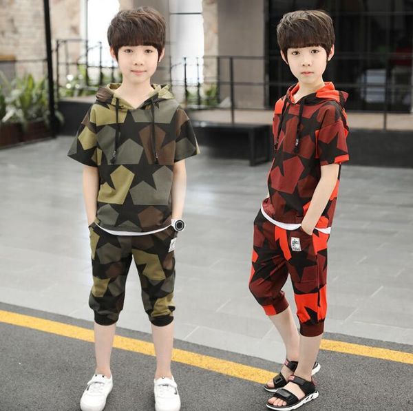 

clothing sets teenage boys summer clothes camouflage sport boutique outfits hooded t shirt short set tracksuit teen kids 10 year, White