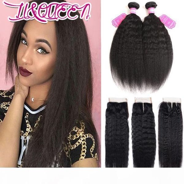 

kinky straight unprocessed indian 2 human hair bundles with 4x4 lace closuer 8-28inch indian human hair wefts with closure from li queen, Black;brown