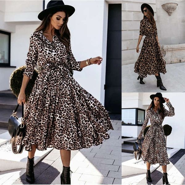 

women's autumn winter long sleeve leopard print dress, Black;gray