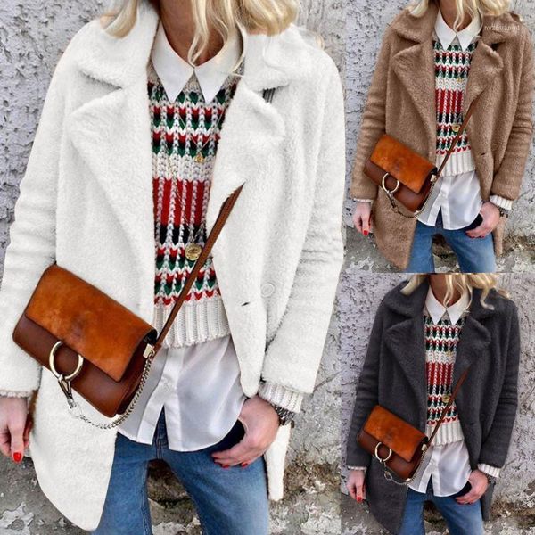 

winter warm faux fur soft suede basic coats and jackets women casual lapel collar long sleeve fluffy overcoat1, Black