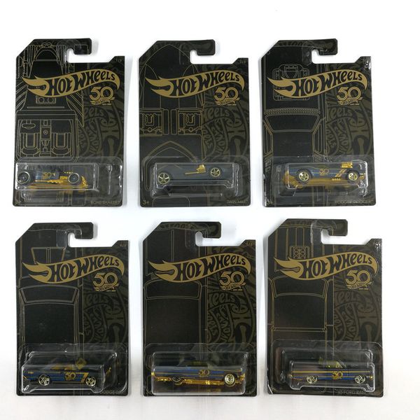 Hot Wheels Car Collector's Black Gold Edition 50th Anniversary Metal Diecast Cars Collection Kids Toys Vehicle For Gift 6pcs/set LJ200930