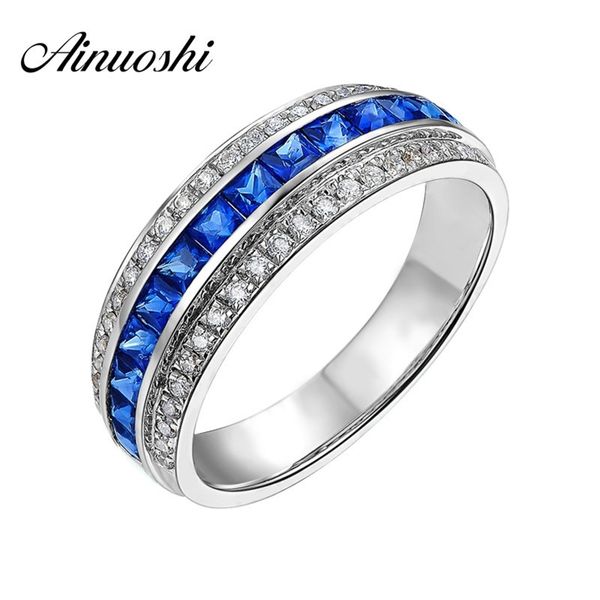 

ainuoshi princess cut square blue stone rings 925 sterling silver rings for women engagement wedding jewelry rings lover gifts y200107, Slivery;golden
