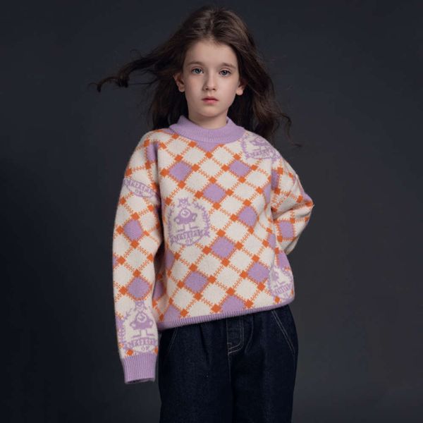 

children's rhomboid thickened sweater 2020 new cuhk cashmere pullover for boys and girls, Blue