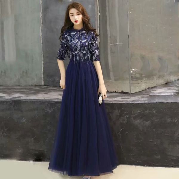 

2021 robe soiree new tassel dressed half tulle lace floor cloth x3a6 evening, Black;red