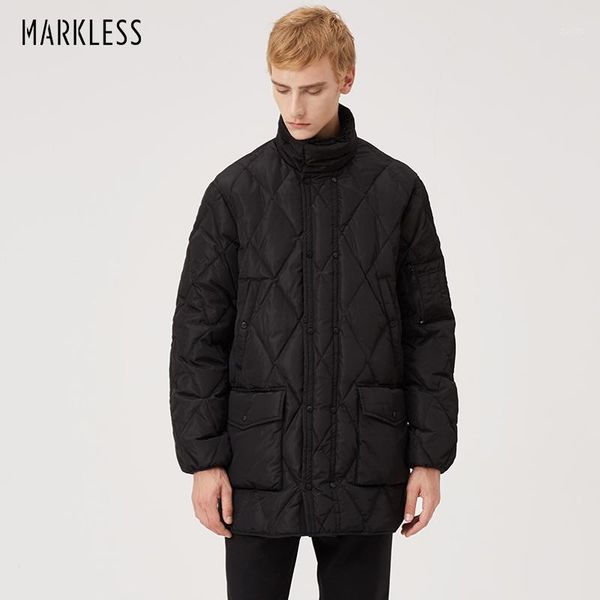 

markless long duck down jacket men 2018 winter jackets men 90% white duck down thick warm long parka doudoune homme yra8306m1, Black