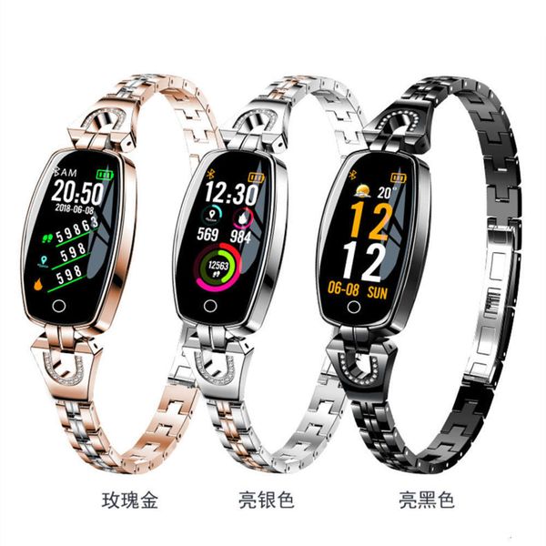 

smart h8 women's waterproof sports watch bracelet calls vibration reminder metal material heart rate meter s