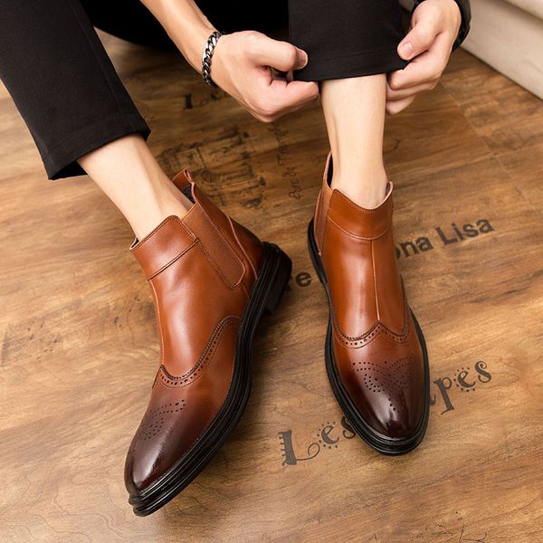 Venda quente-outono de couro genuíno sapatos de couro homens vintage britânico casual moda vestido tornozelo botas de trabalho de trabalho Botas de casamento