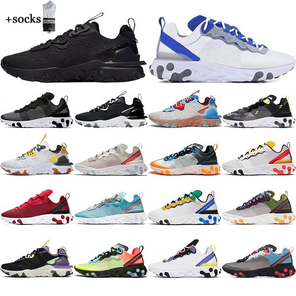 

react element 55 87 men women running shoes triple black white iridescent anthracite mens trainers sports sneakers breathable