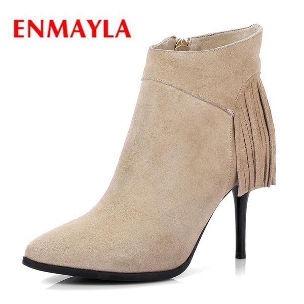 

boots enmayla basic pointed toe zip ankle cow suede zapatos de mujer thin heels women size34-40 zyl1902, Black