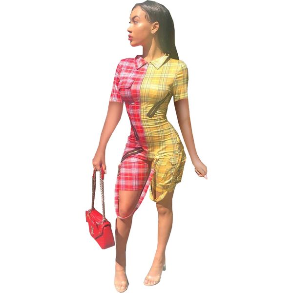 

2021 new womens slim fit plaid color block playsuits night club rompers zip shirt jackets shorts jumpsuits streetwear 3n9y, Black;white