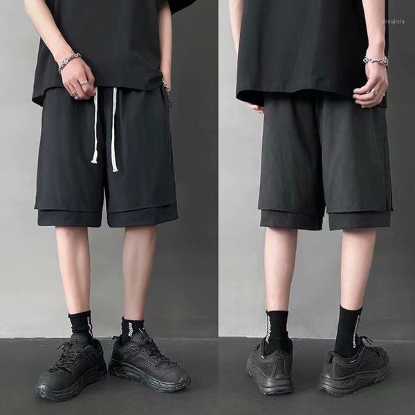 

summer fake two pieces sweatshorts 2020 new arrival streetwear hip hop running shorts harajuku kpop patchwork jogger knee length1, White;black