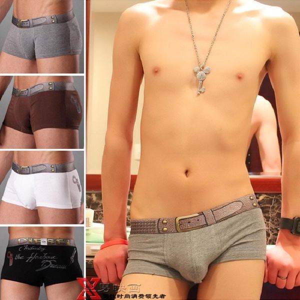 

cotton boxer shorts fake bag waist belt design double primer underwear dan1111916a1, Black;white