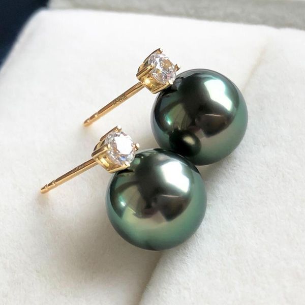 

stud salt sea pearls black green round 7-8mm and 8-10mm 18k prncess style earrings wholesale beads nature fppj woman, Golden;silver