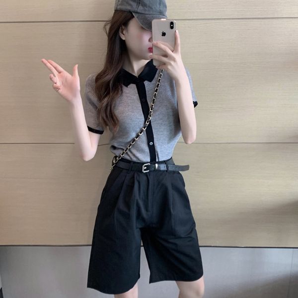 

с enjun eujun платья ранней осенью женской одежды] a1144 ранней осенью короткой трикотажной кардиганом + высокой талией прямой трубкой своб, Gray