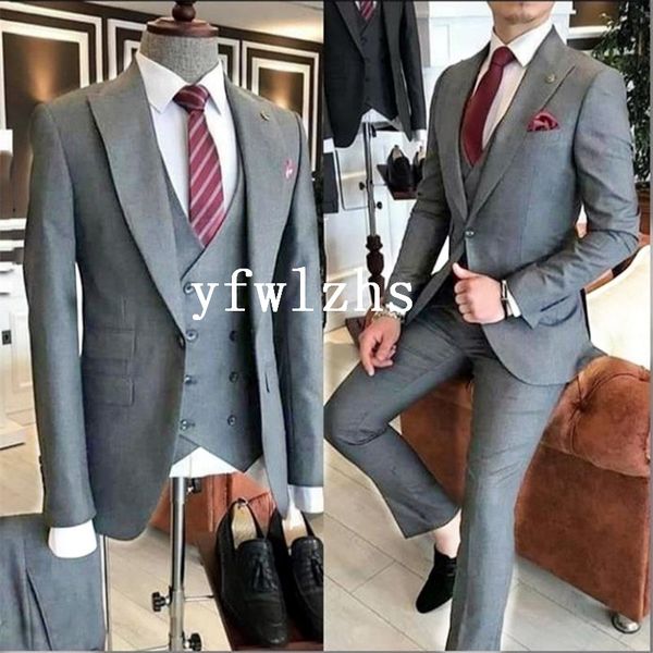 

new style one button handsome peak lapel groom tuxedos men suits wedding/prom/dinner man blazer(jacket+pants+tie+vest) w504, Black;gray