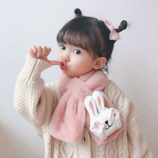 

winter solid color imitation children's autumn warm cartoon rabbit baby plush korean boys and girls scarf l0o9, Red;brown