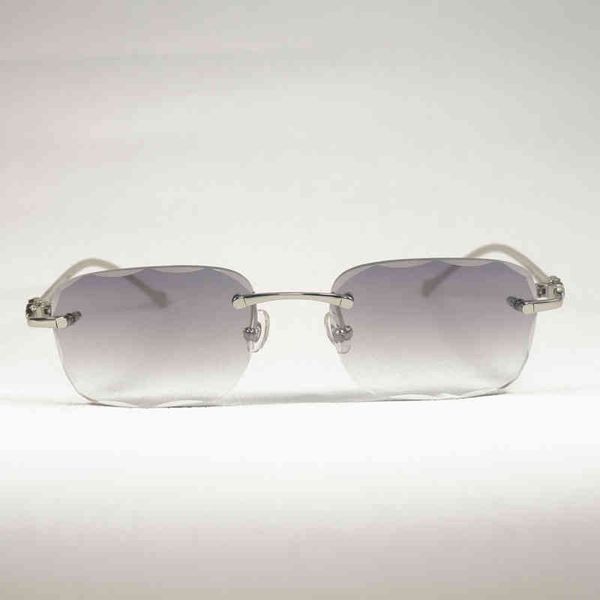 

2022 factory wholesale new vintage leopard style sunglasses women rimless diamond cut metal frame glasses for men outdoor club culos shades, White;black