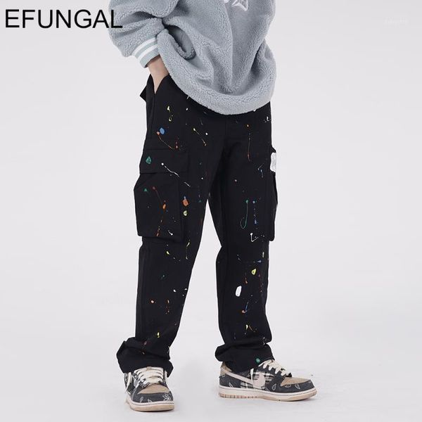 

graffiti ink cargo pants men pockets harem joggers straight loose casual trousers fashion streetwear punk full length1, Black