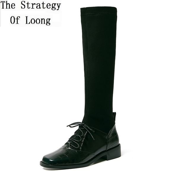 

весна осень новый британский стиль ретро внутренней знаменитости из натуральной кожи женщины длинные гольфы stretch botas 20200824, Black