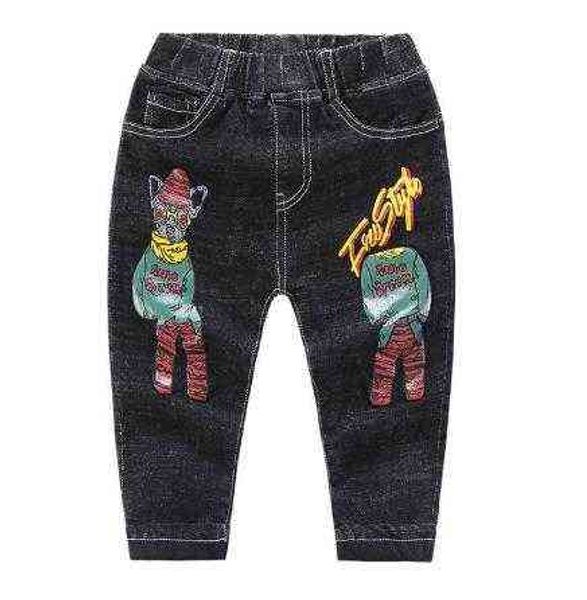 Calças de brim bonitos do menino do teste padrão dos desenhos animados primavera e jeans do bebê do algodão do outono 2-6 anos de idade crianças G1220