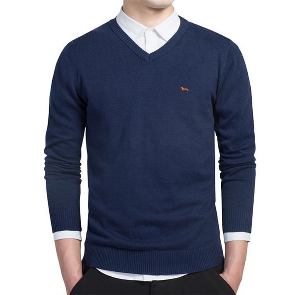 

new spring summer brand jersey casual men v-neck sweater 100%cotton harmont embroidery long sleeve blaine sweaters, White;black