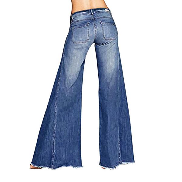 

loose denim flared women 2021 elastic plus pocket button casual wide leg pant jeans women's straight line button flare jeans, Blue