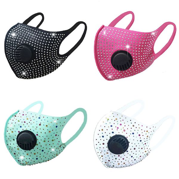 

fashion face mask diamond with breath valve pure cotton dust and sun protect face mouth mask wide straps washable reusable designer masks