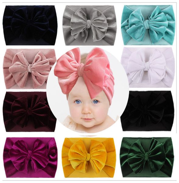 

new velvet baby headband turban big bowknot baby girl headband for newborn bow hair band children kid head wrap hair accessories, Slivery;white