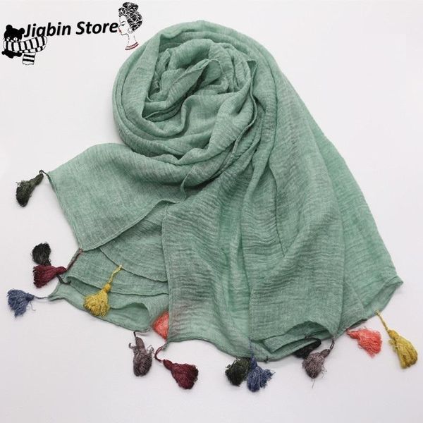 

2020 new candy color tassel hijab plain maxi scarf vintage fashion shawls scarves muslim solid hijabs cosy muffler foulard1, Red