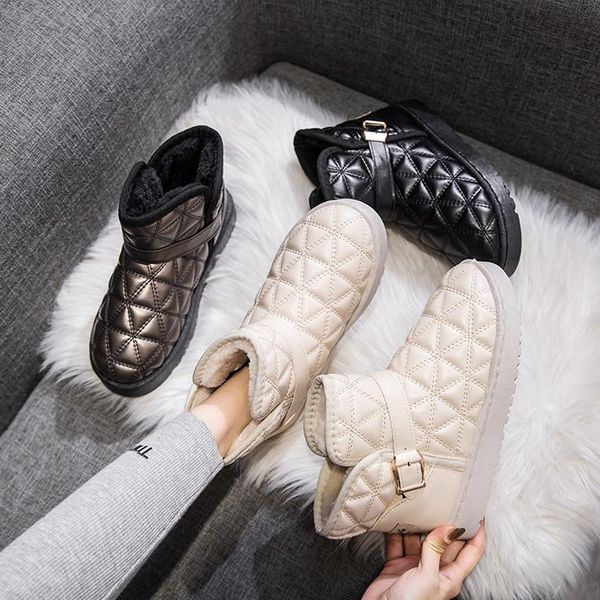 

2020 winter super warm snow boots women slip on flat cotton shoes woman light waterproof ankle boots female white u11-41, Black