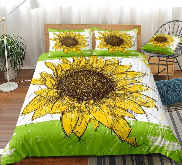 

sunflower duvet cover set green fresh bedding set floral water color beds set home textiles microfiber for girls kids bedspread