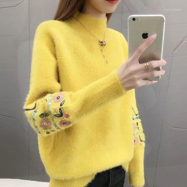 

women's sweaters long sleeve knit pullover 2021 autumn winter floral woman sweater korean bodycon sweater1, White;black