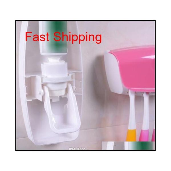

bathroom gadgets matic toothpaste dispenser + 5pcs toothbrush holder set wall mount rack bath oral bathr qylakt bdenet