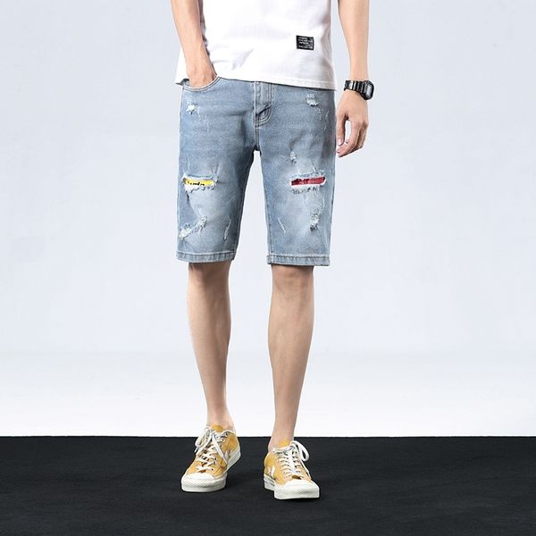 

z9xtj summer new 2020 men's and shorts and jeans slim fit capris jeans boyshole shorts fashion men's pants mn3r0, Blue