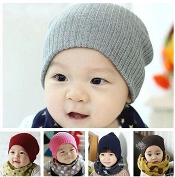 

2016 baby solid color wool knitted caps newborn autumn winter warm cute hats kids boys girls 12candy colors for designer children's hat, Silver