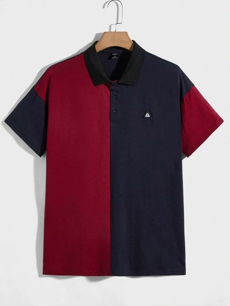 

men patched detail colorblock polo shirt 924v#, White;black