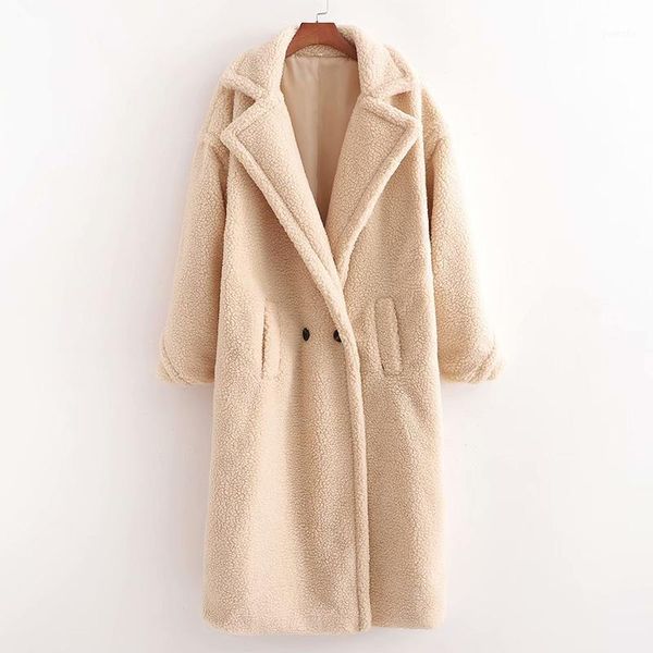 

autumn winter women teddy jackets long sleeves double breasted female long thick warm cashmere jacket casual girls streetwear1, Black