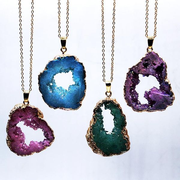 

мода нерегулярной геометрия druzy рок geode природного камень кулон ожерелье цепь покрытие окантовка воротник ожерелье аксессуары, Silver