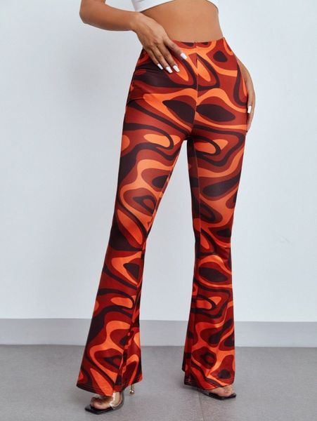 

petite marble print flare leg pants b5qg#, Black;white