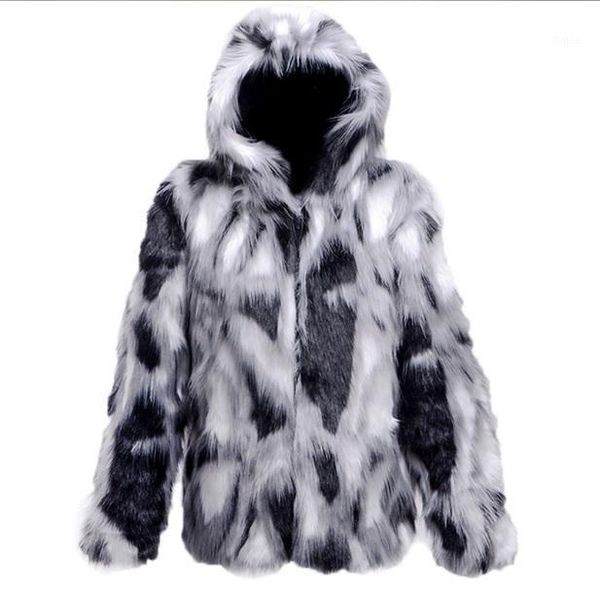 

plus size men's faux fur coat 2020 winter casual hooded fake fur jackets thicken warm outerwear overcoats xl6681, Black