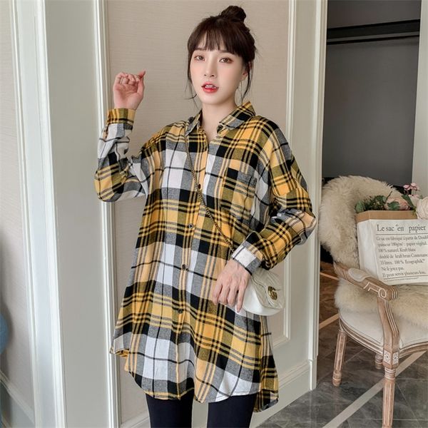 

2065# autumn korean fashion plaid cotton maternity blouses long sleeve casual shirts clothes for pregnant women pregnancy lj201120, White
